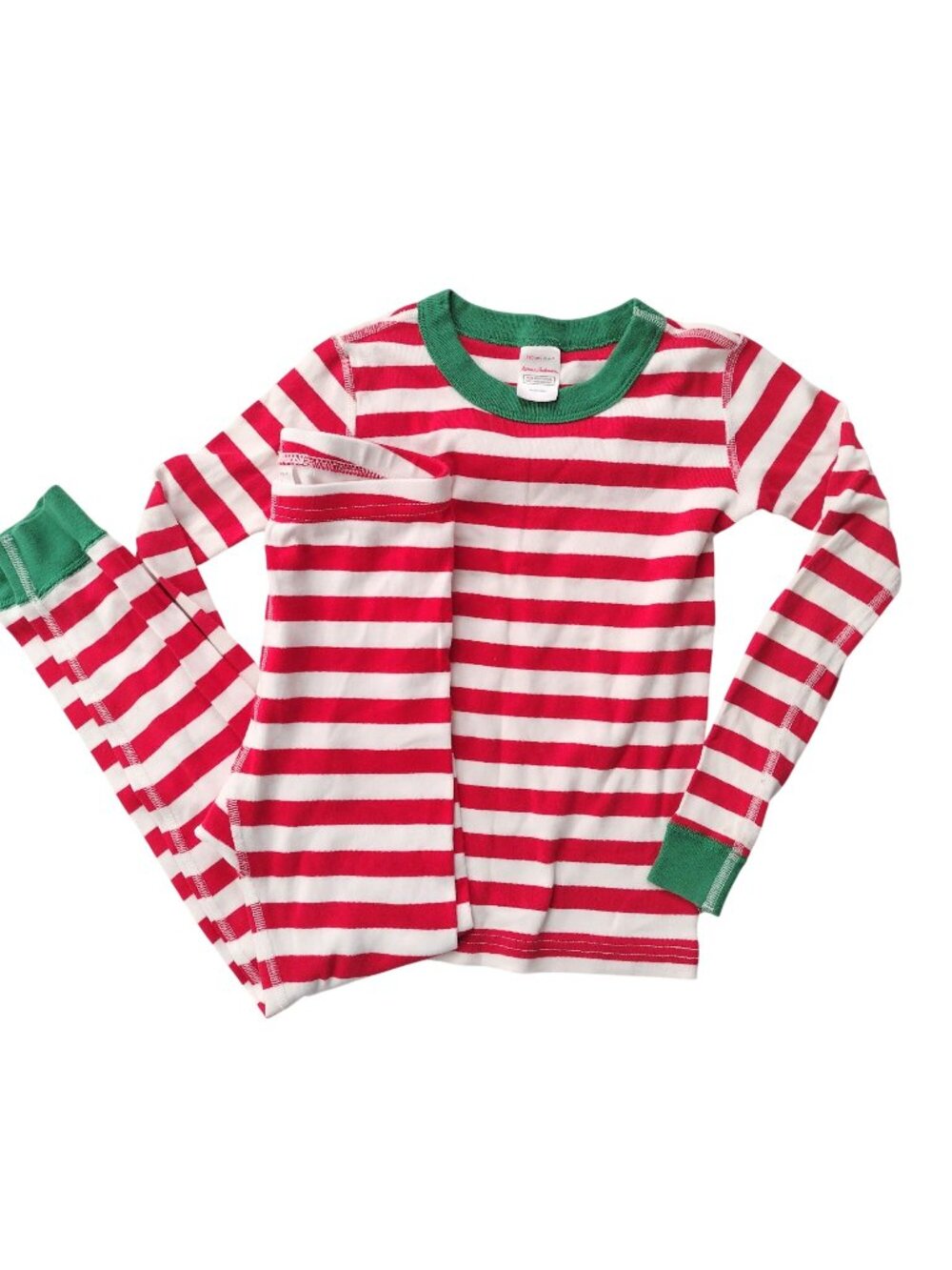 Hanna Andersson Christmas Stripe Pajamas Sz 6-7 Red White Long John Pjs